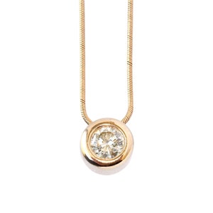 Vintage Natural Diamond 14K Gold Solitaire Pendant Necklace, 0.95 Carat Round Brilliant Cut, Bezel Slider, Estate Jewelry