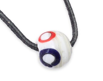 Vintage Murano Art Glass Bead Necklace, White with Modernist Red Blue Yellow Circles