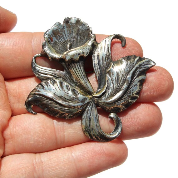 Vintage Sterling Silver Calla Lily Brooch, Large … - image 7