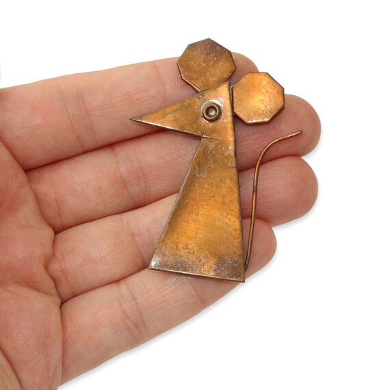 Vintage Copper Mouse Brooch, Mid-Century Modern - image 4