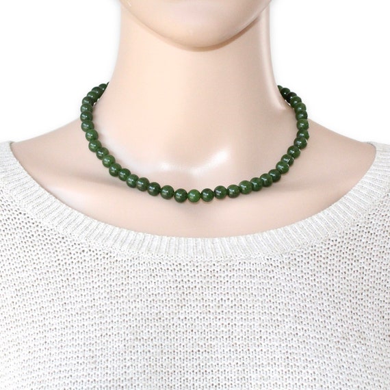Vintage Jade Peking Glass Beaded Necklace, Deep Sp