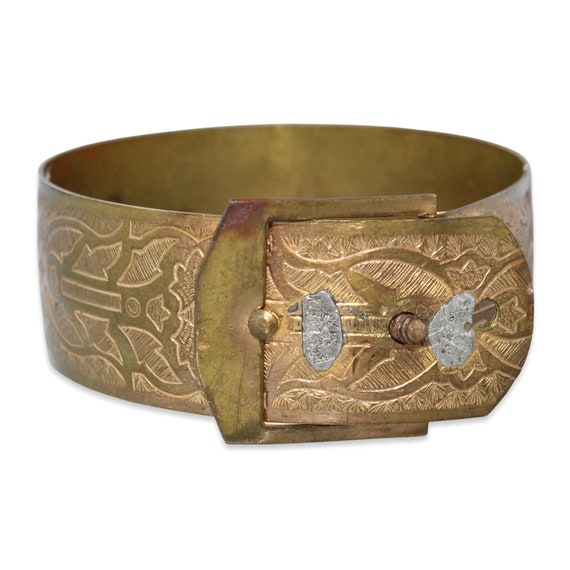 Wide Ornate Antique Victorian Sterling Silver Buckle Hinged Bangle Bracelet  | eBay