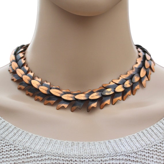 Vintage Francisco Rebajes Copper Leaf Necklace, L… - image 1