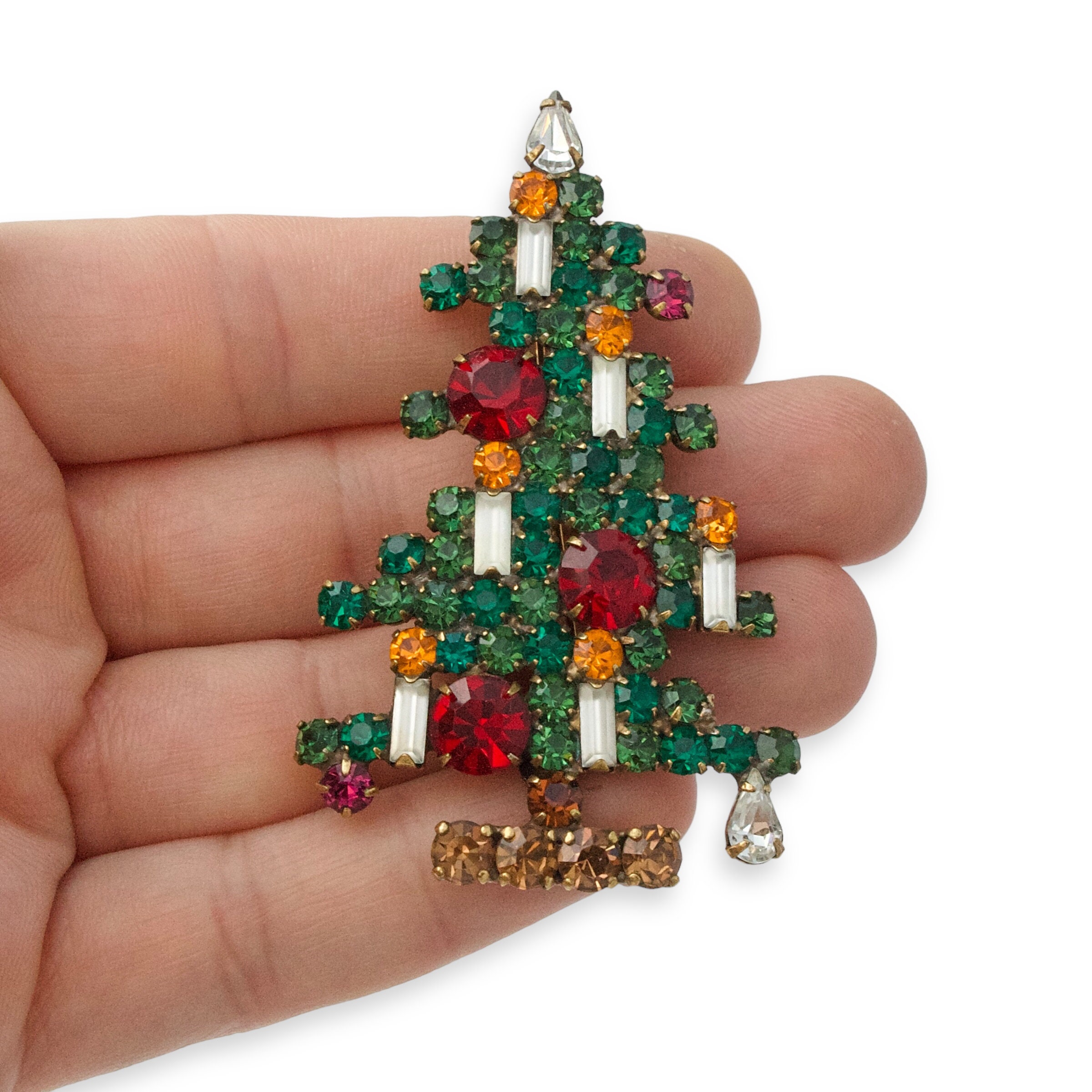 Vintage Weiss Christmas Tree Brooch & Screwback Earrings Set, Rare
