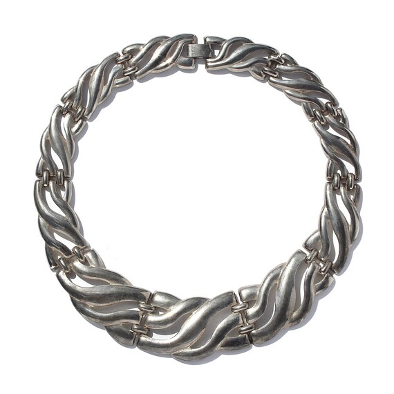 Vintage Silver Tone Panel Collar Necklace, Modern… - image 2