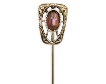 Vintage 14K White Gold Purple Glass Stick Pin