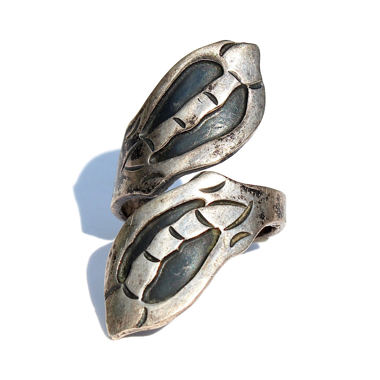 Vintage Taxco Sterling Silver Bone Wrap Ring, Size 8, Long