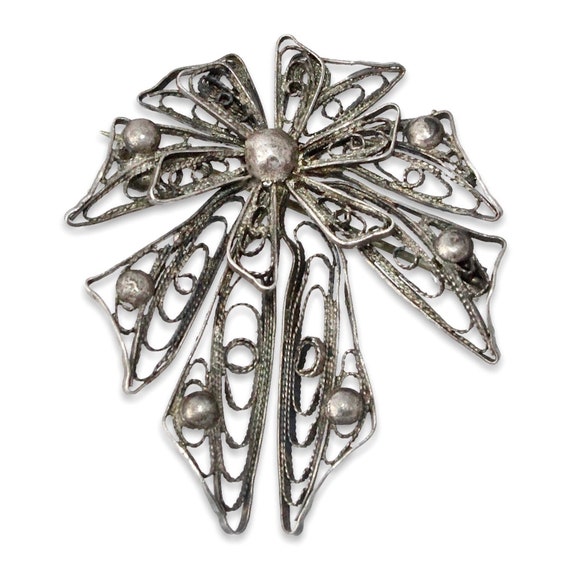 Vintage Fine Silver Cannetille Bow Brooch Filigree Openwork Pin Etsy