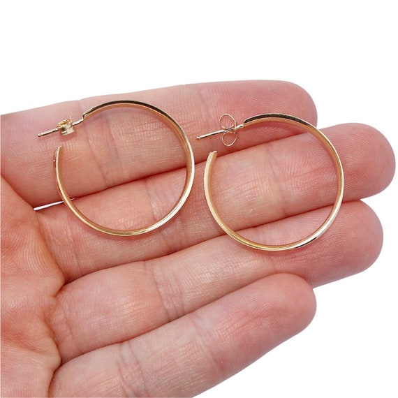 Vintage 14K Gold Hoop Earrings, Large / Wide Hoops wi… Gem