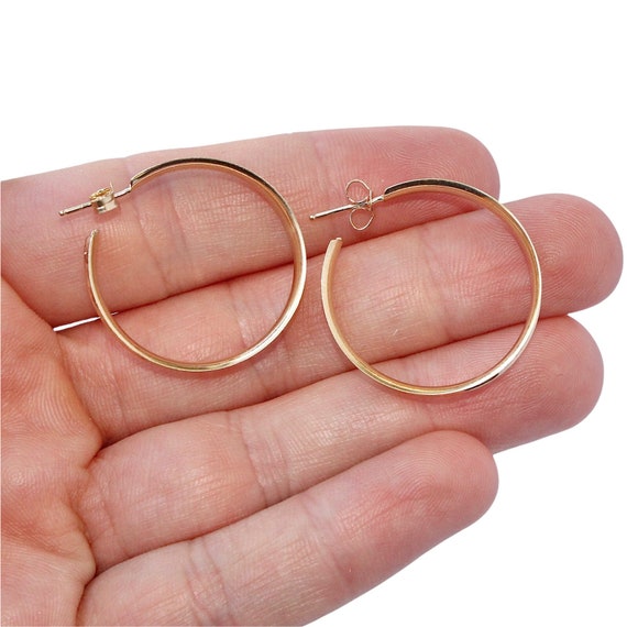 Vintage 14K Gold Hoop Earrings, Large / Wide Hoop… - image 4