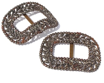 Antique French Cut Steel Shoe Buckle Clips Late Victorian Early Edwardian