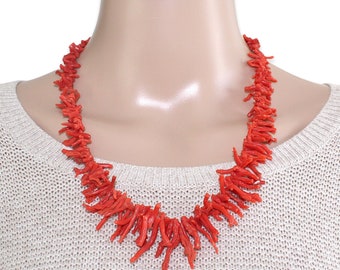 Vintage Branch Coral Necklace, Red Orange Graduated Branches, 21” Long