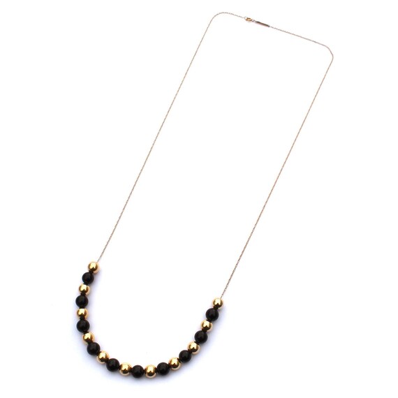 Vintage 14K Gold and Black Onyx Beaded Necklace, … - image 4