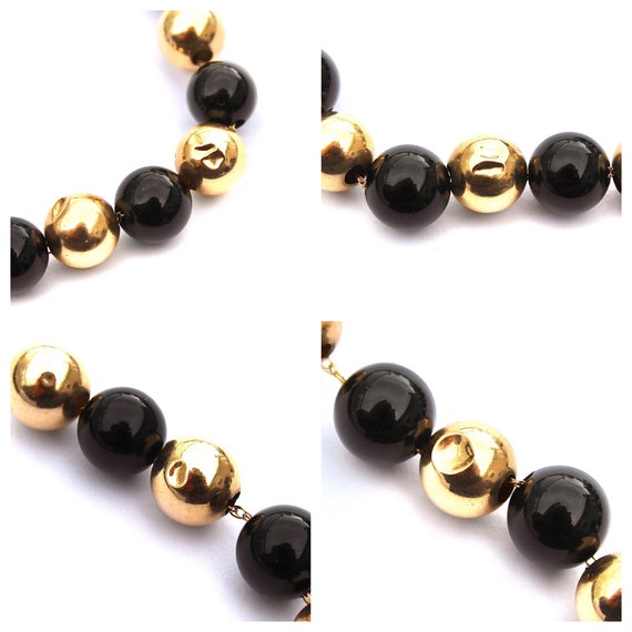 Vintage 14K Gold and Black Onyx Beaded Necklace, … - image 9