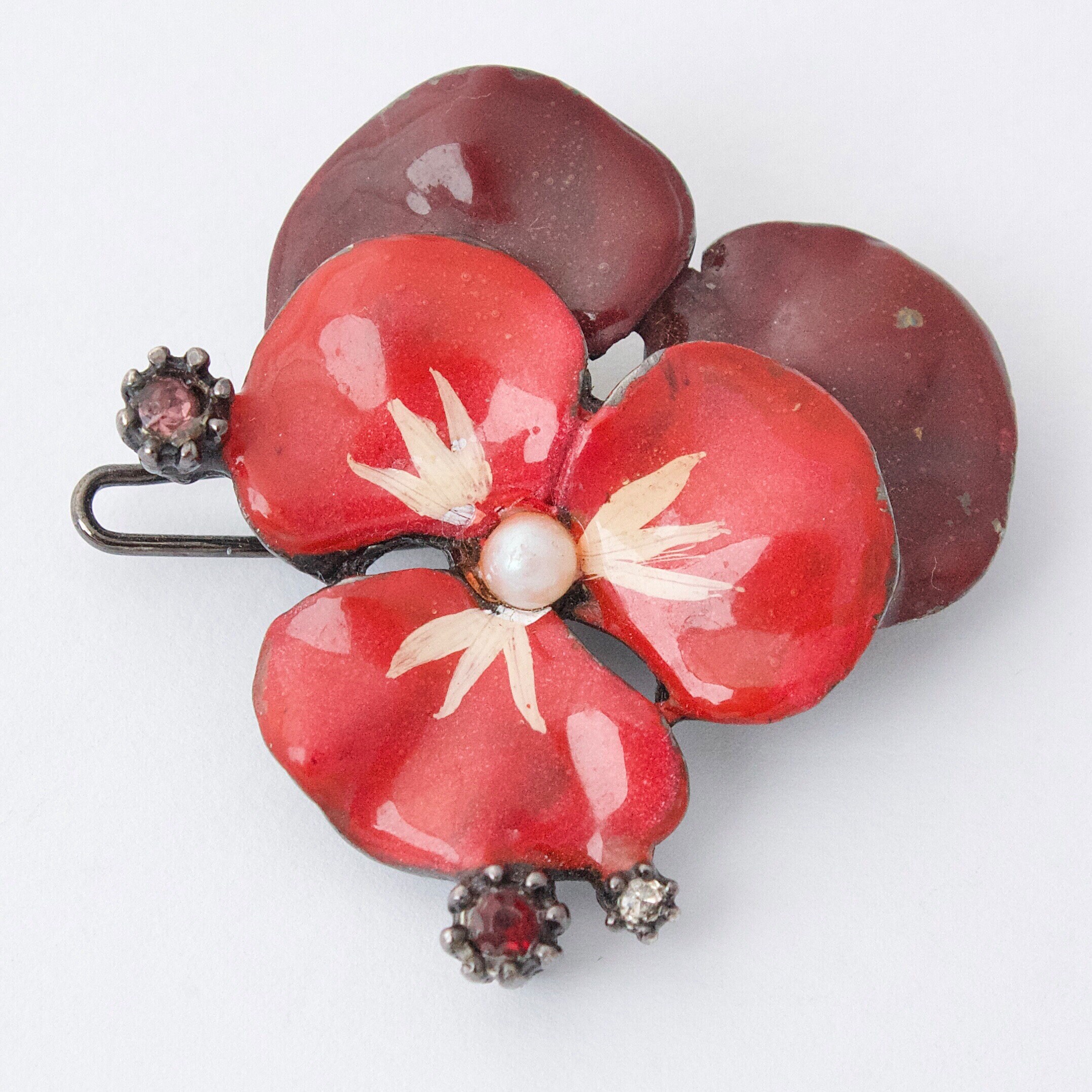 Vintage Gerard Yosca Red Pansy Flower Hair Barrette, Hand  display picture 3