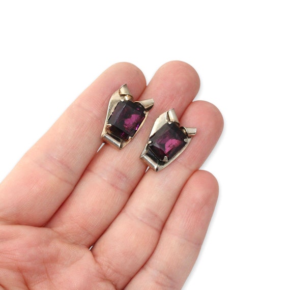 Vintage 1940s Amethyst Glass Sterling Silver Scre… - image 4