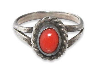 Vintage Red Coral Sterling Silver Ring, Size 6.25, Southwestern