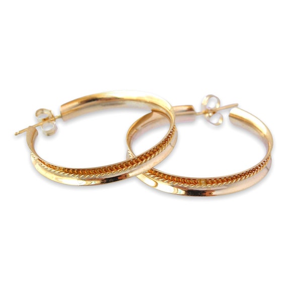 Vintage 14K Gold Hoop Earrings, Large / Wide Hoop… - image 2