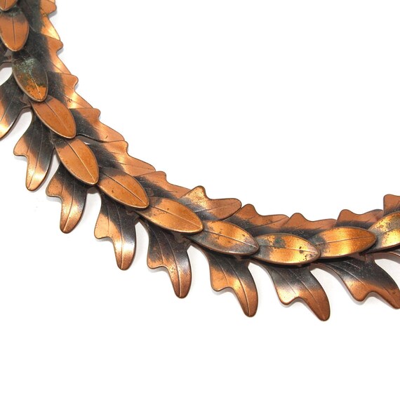 Vintage Francisco Rebajes Copper Leaf Necklace, L… - image 3