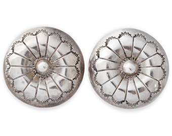 Vintage Sterling Silver Concho Clip On Earrings, Southwestern