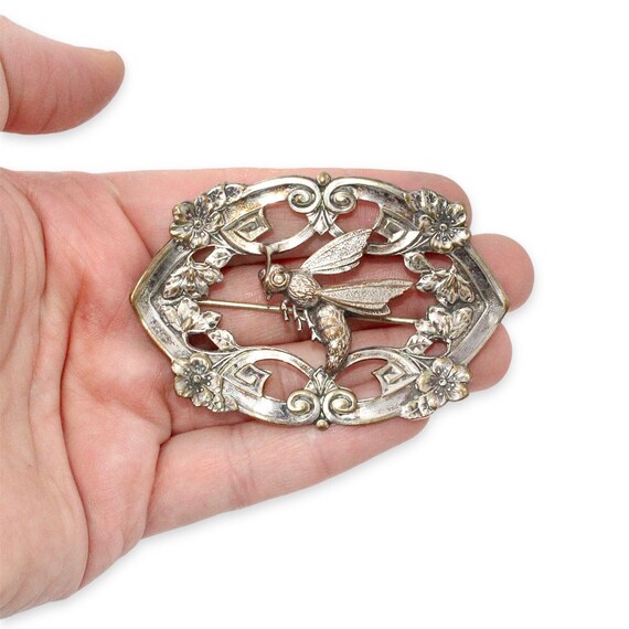 Antique Art Nouveau Bee Sash Pin Brooch, Large Si… - image 3