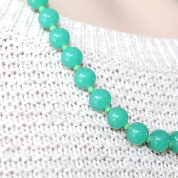 Vintage Peking Glass Beaded Necklace, Jade Green … - image 2