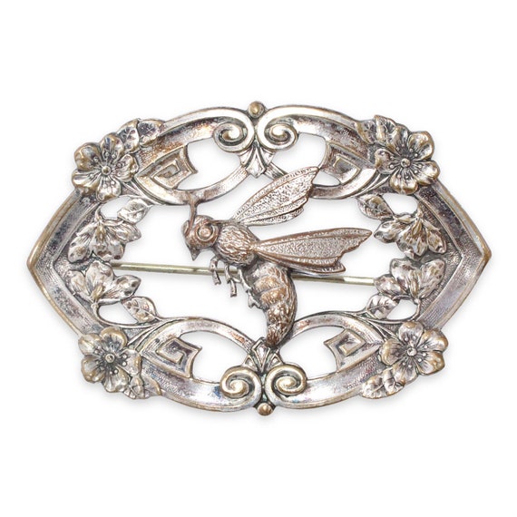 Antique Art Nouveau Bee Sash Pin Brooch, Large Si… - image 1