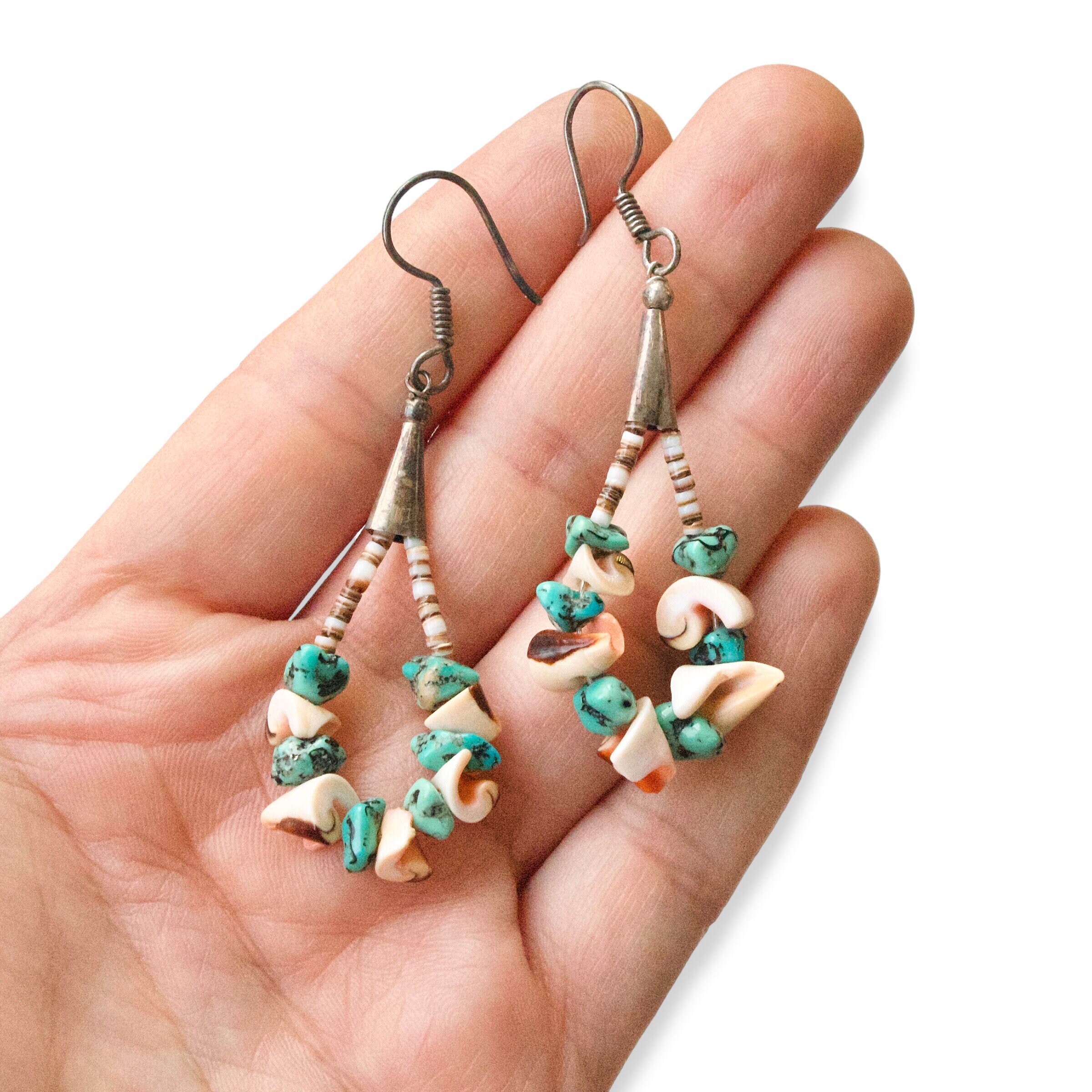 Vintage Native American Turquoise & Shell Jacla Earrings, Sterling ...