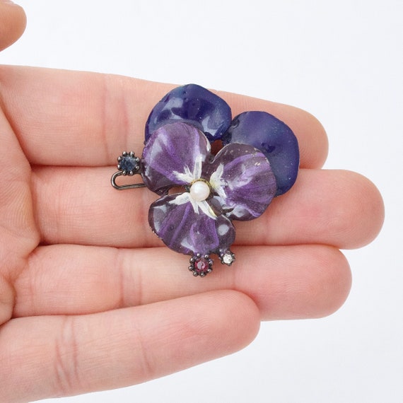 Vintage Gerard Yosca Purple Pansy Flower Hair Barrette, Hand  display picture 2