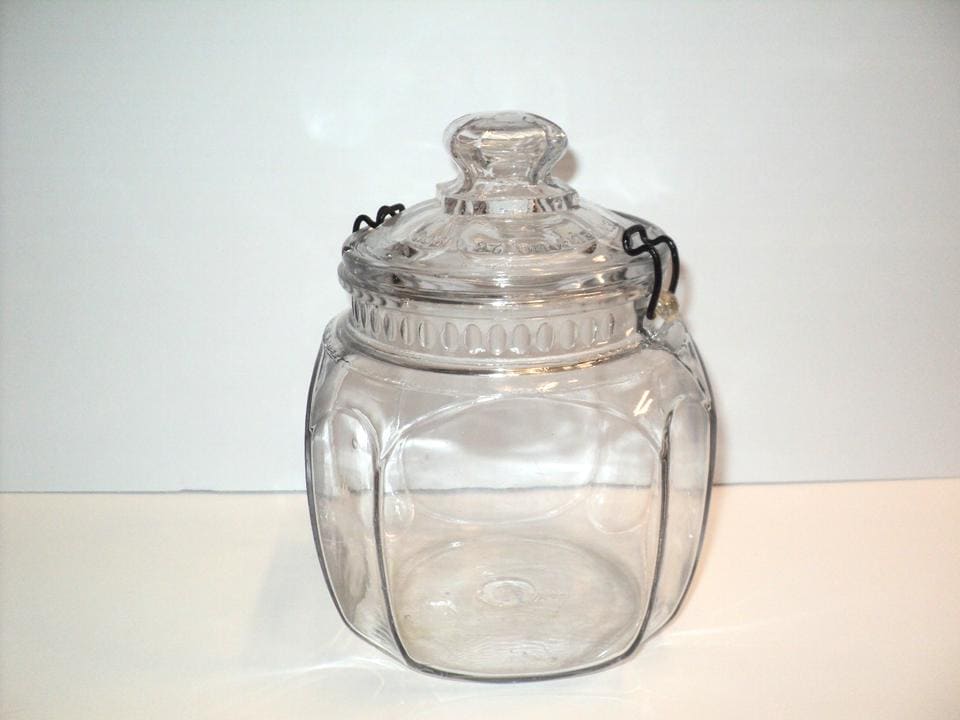 vintage glass tobacco jars Patterson Tuxedo Tobacco Glass Humidor Jar Patented Aug. 28, 1900 7.5
