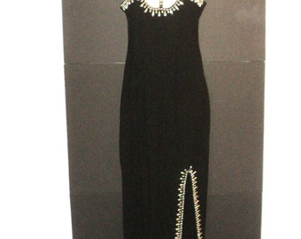 Attitudes by Debra Women's L Black Maxi Prom Dress Formal Party Beaded Vintage