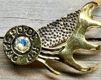 Swarovski Crystal Hat Clips with Antler and Bullet Primer Western Rodeo Style