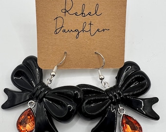 Halloween Coquette Bow Crystal Drop Earrings