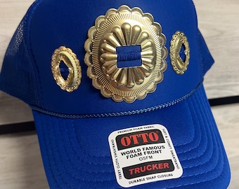 Western Gold Concho Trucker Hat in Royal Blue