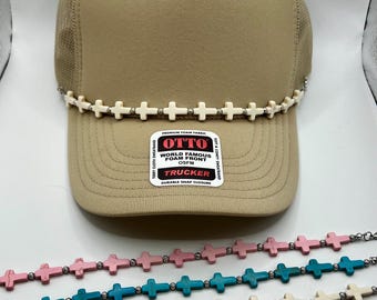 Cross Howlite Hat Chain – Removable Trucker Hat Bling, Cowgirl Jewelry