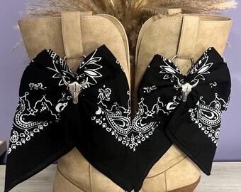 Black Bandana Boot Bow Clips • Handmade Western Cowgirl Boot Charms • Country Rodeo Access