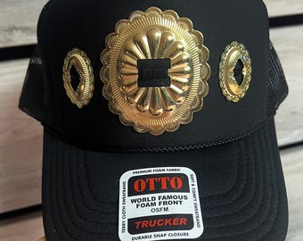 Western Gold Concho Trucker Hat in Black