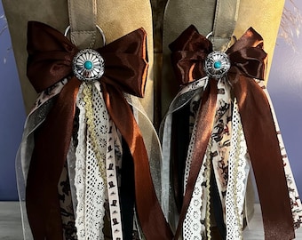 Handmade Western Boot Bow Charms | Country Ribbon Clips