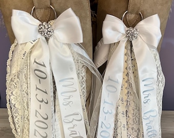 Custom Bride to Be Boot Bows in Ivory and Lace