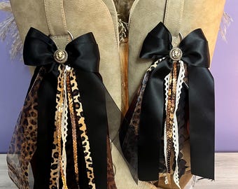 Handmade Boot Bow Clips Leopard Cheetah Print Cowgirl Rodeo
