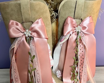 Pink Floral Gold Boot Bow Charms | Western Cowgirl Boot Accessories