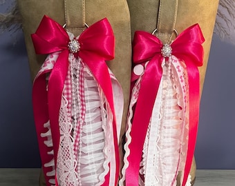 Handmade Hot Pink and Lace Boot Bows