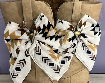 Aztec Print Bandana Boot Bow Clips • Handmade Western Cowgirl Boot Charms • Country Rodeo Access