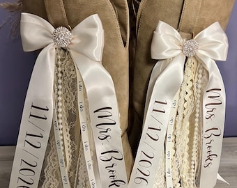 Custom Bride to Be Boot Bows in Ivory and Lace