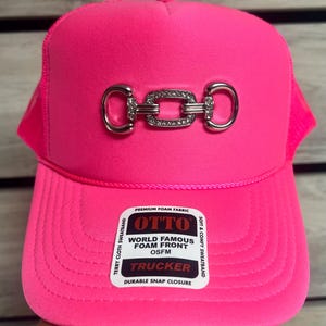 Western Rhinestone Snaffle Horse Bit Trucker Hat in Hot Pink