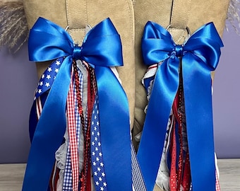 Handmade Patriotic Boot Bows • Red White Blue Cowgirl Boot Charm • Rodeo & Country Concert Accessory