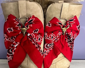 Red Bandana Boot Bow Clips • Handmade Western Cowgirl Boot Charms • Country Rodeo Access