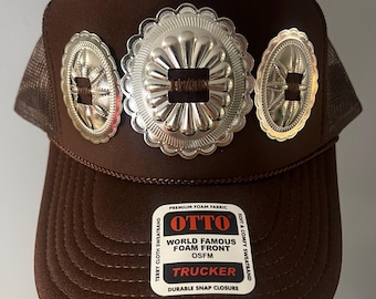 Western Concho Trucker Hat in Chocolate Brown