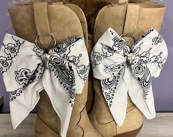 White Bandana Boot Bow Clips • Handmade Western Cowgirl Boot Charms • Country Rodeo Access