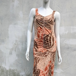 y2k vintage ROCCOBAROCCO maxi dress. peach brown animal print long dress